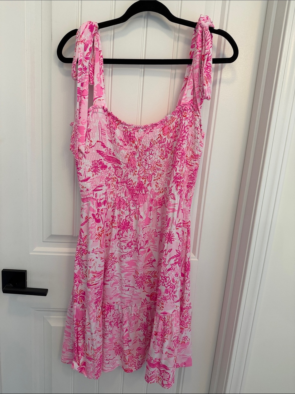 Lilly Pulitzer Pink Floral Smocked Tie-Shoulder Dress